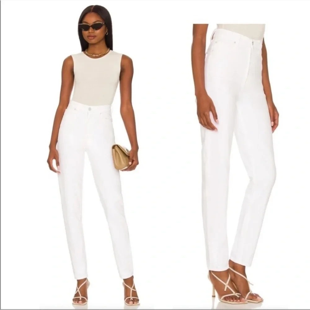 Mother Snacks High Waist Twizzy Skimp Jeans in Sticky Rice White Size 28